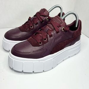 Puma Aubergine Mayze Burgundy Leather Platform Womens Sneakers Size 8 Shoes
